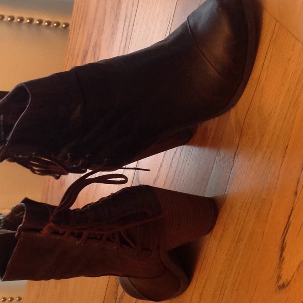 Brown leather booties lace up back